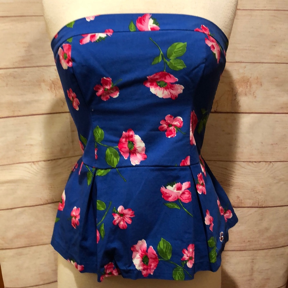 Hollister Floral Strapless Peplum Top Large